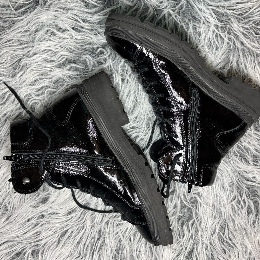 $499 Paul Green Combat Boot Black Patent Leather Merino Wool Austria Shoes 9.5US - Picture 10 of 11